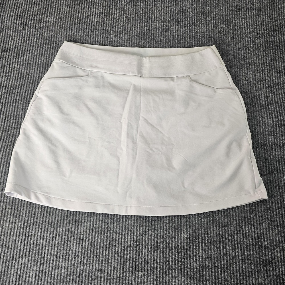 Greg Norman Golf Skort Womens LARGE White Lined Stretch Pockets Zip Pocket